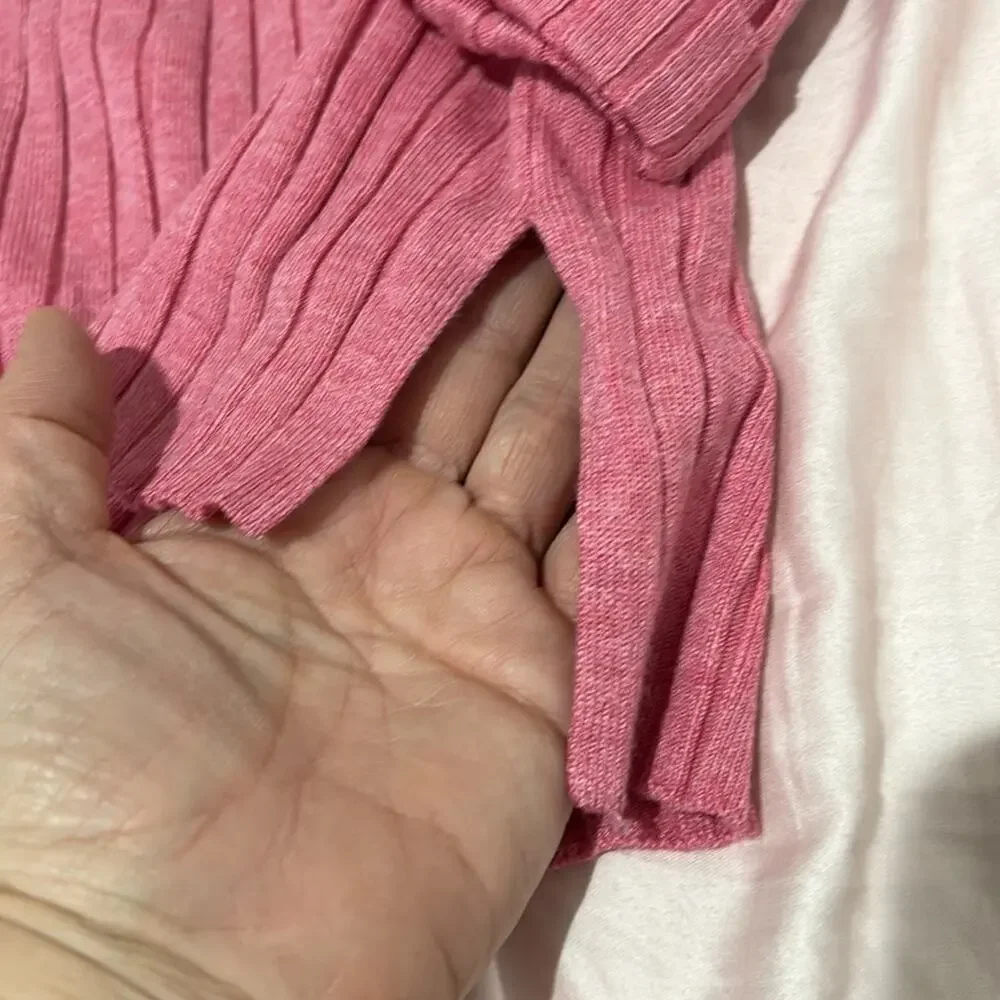 Zara 5 reddish pinkish hi low wide ribbed sweater nwt viscose nylon